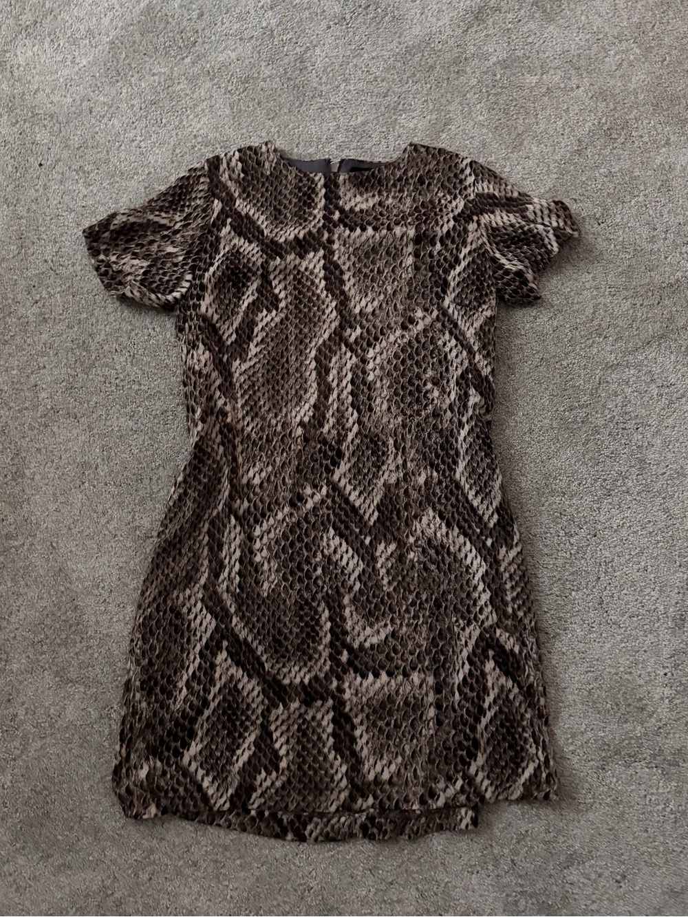Olivaceous Animal-Texture Shift Short Sleeve Dress in Snake Brown and Black